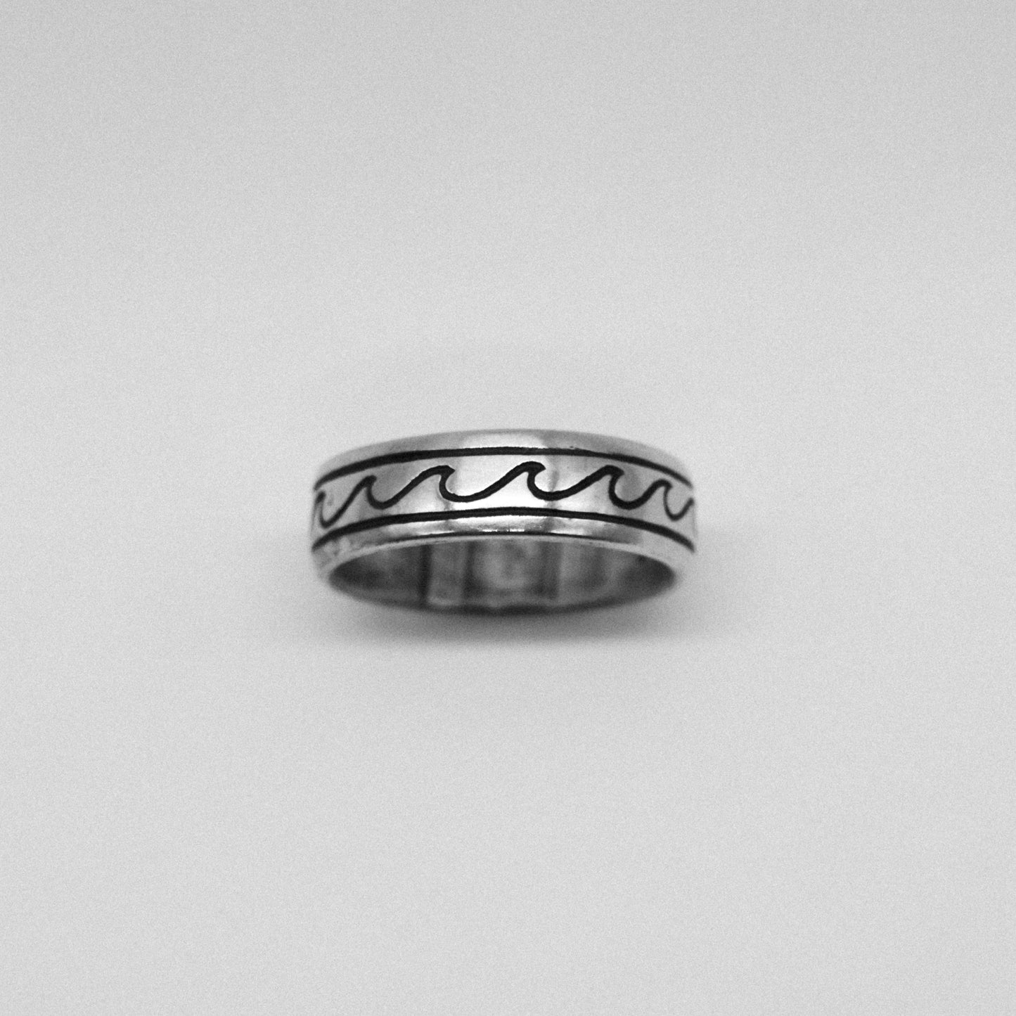 mens 925 sterling silver wave ring
