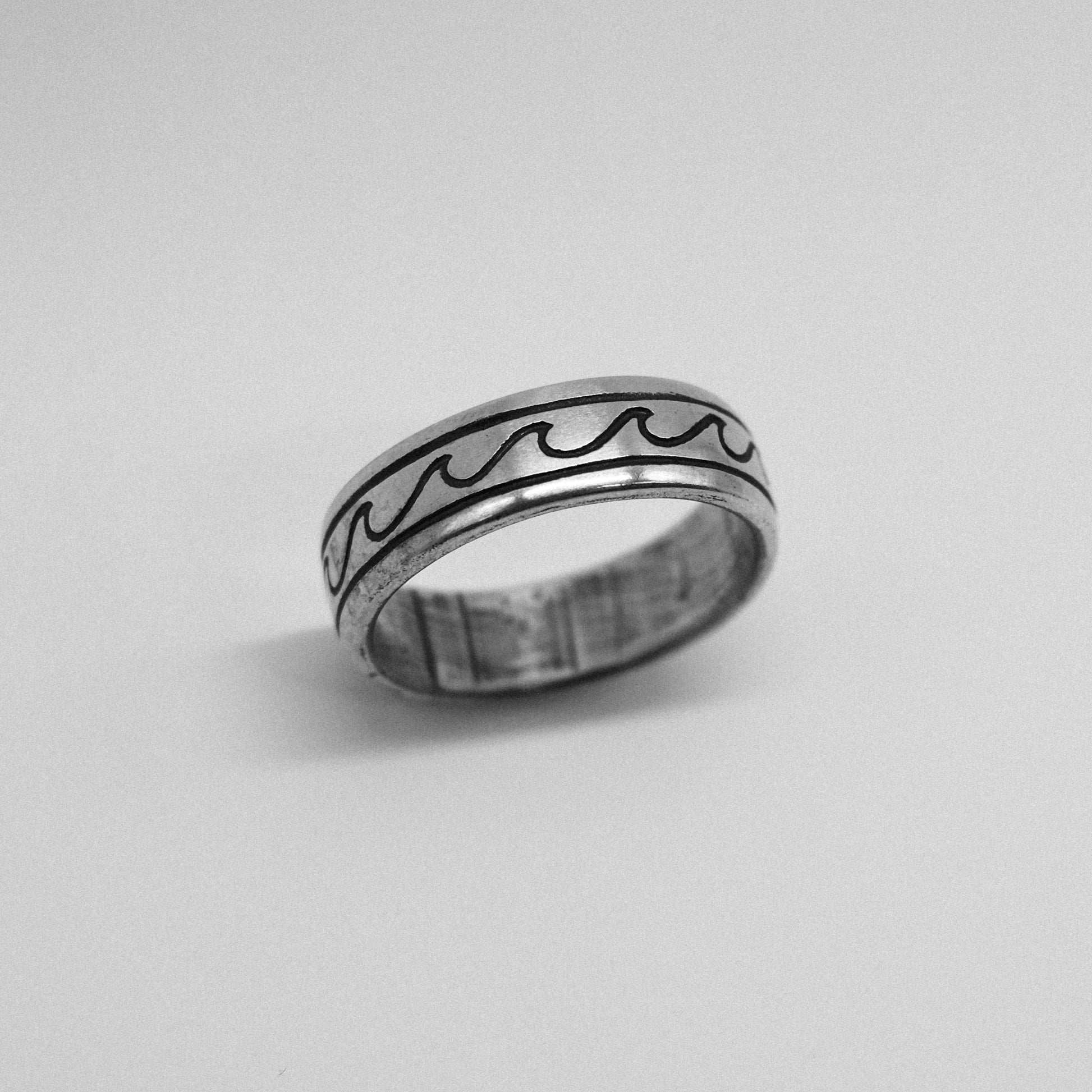 mens 925 sterling silver wave ring 